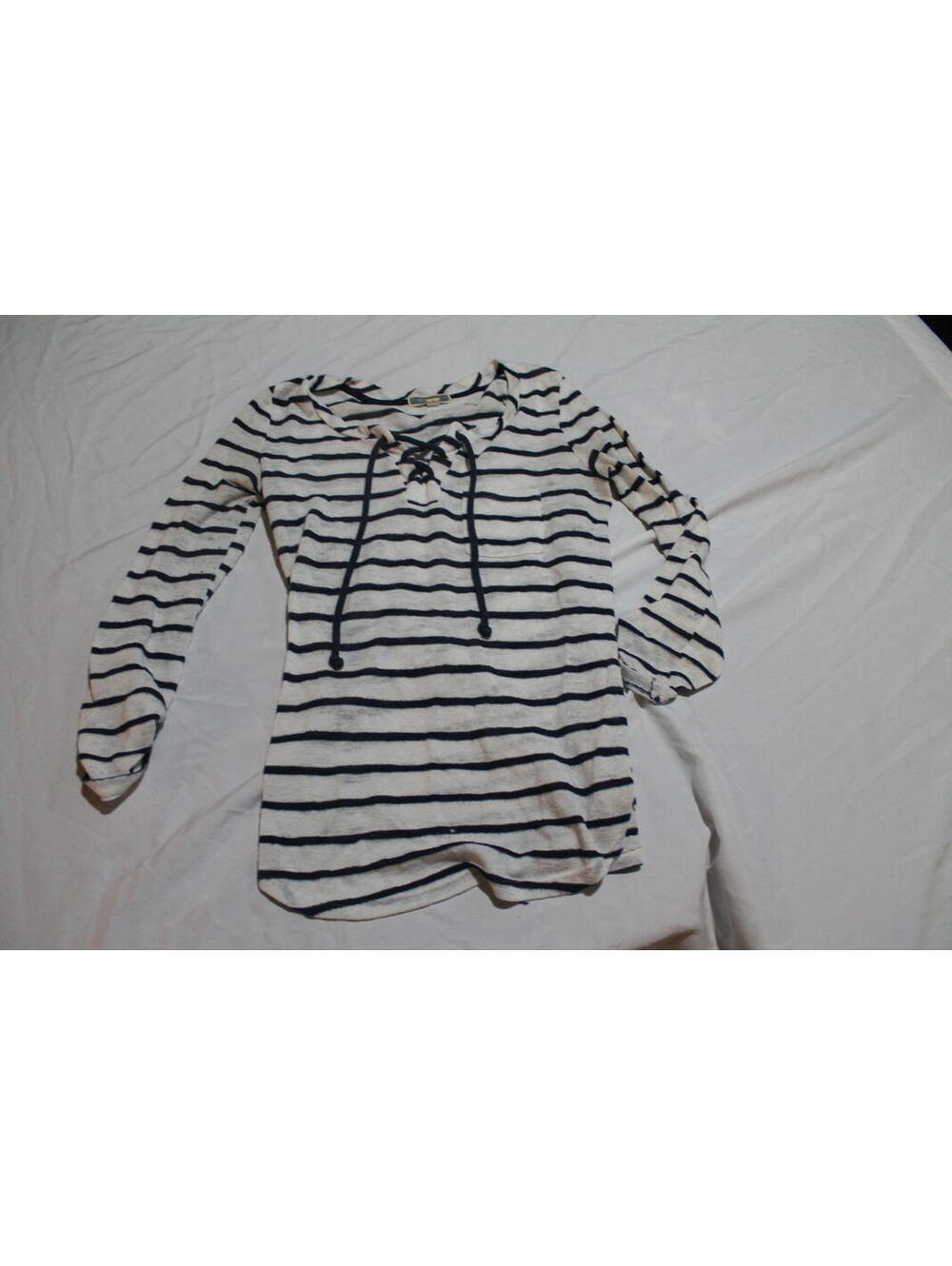Striped Long Sleeve Lace-Up Top - Small